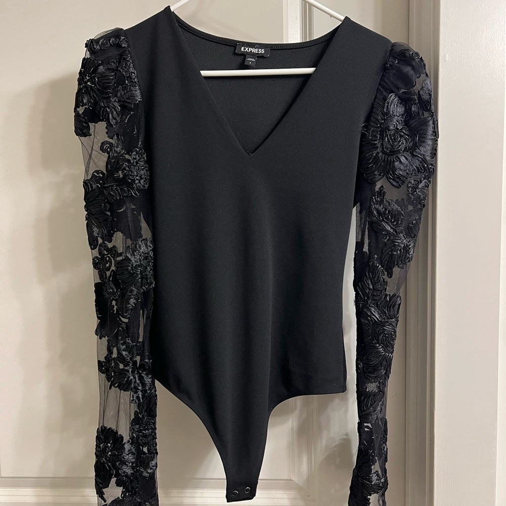 Express Black Fitted Embellished Bodysuit